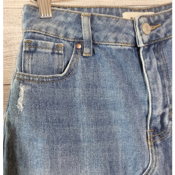 Pacsun Womens Denim Jean Mini Skirt Size 25 Blue Distressed Raw Hem Pockets - Picture 3 of 11